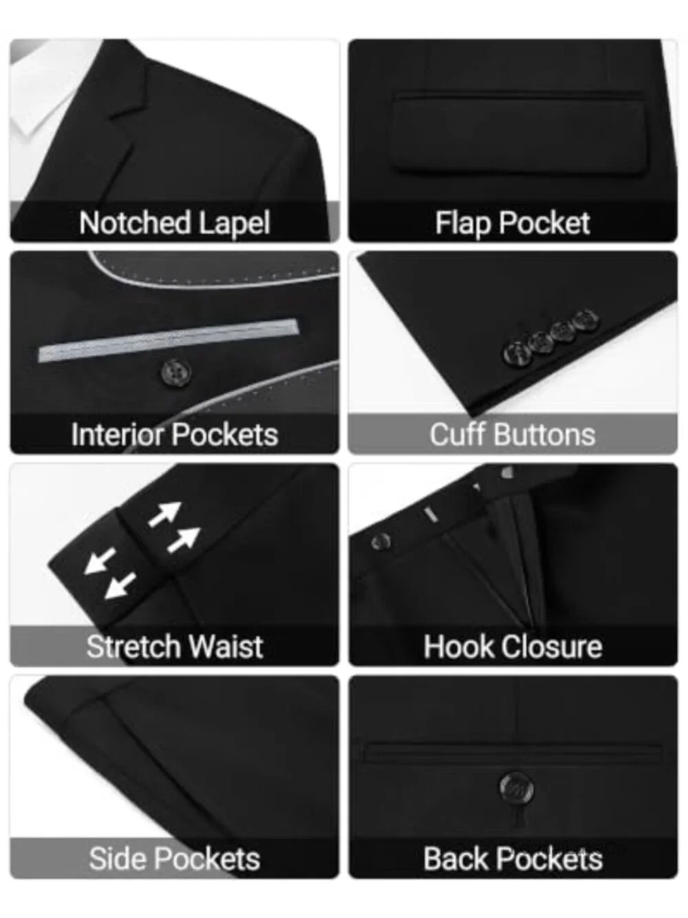 Men's 3 Piece Slim Fit Tuxedo Suit Set with Vest & Tie, Wedding Prom Business